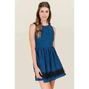 Francesca's Cornelia Lace Trim A-line Dress Blue